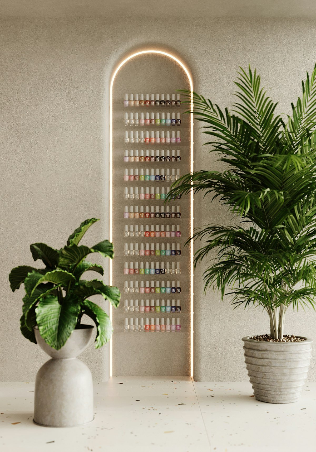 Mur de vernis de l'institut, décor clair et plantes